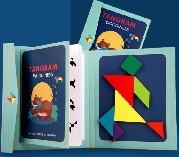 Puzzle Tangram magnétique en bois - 5