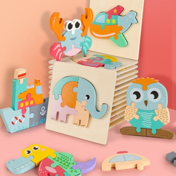 Puzzle 3D en bois animaux et trafic