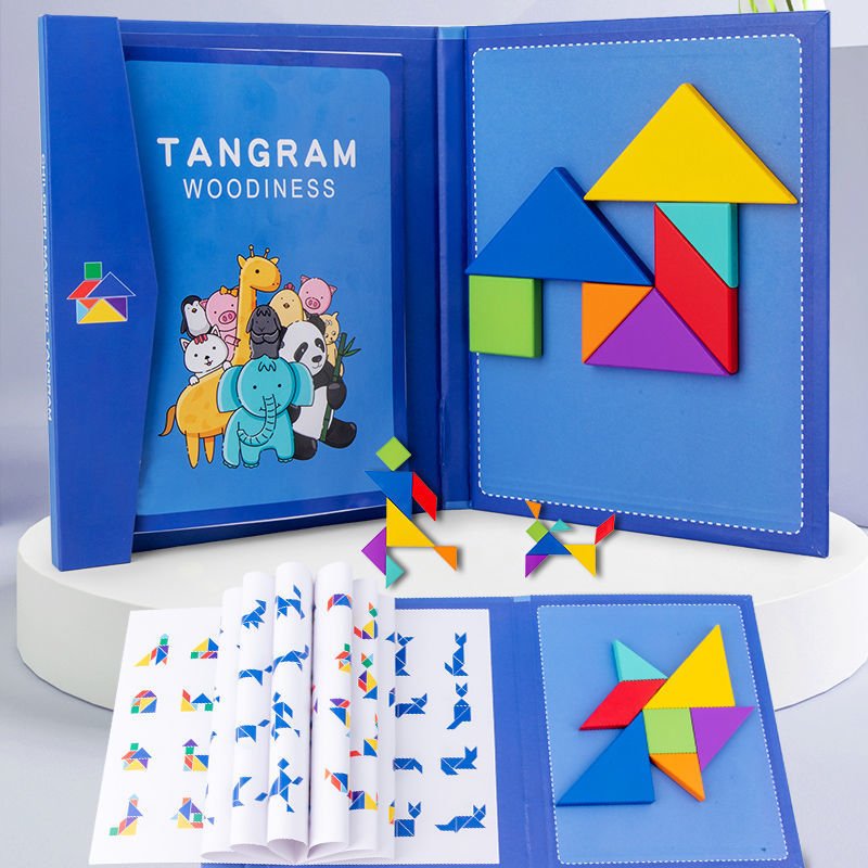 Puzzle Tangram magnétique en bois