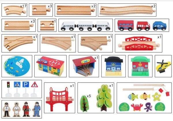Circuit de Train en Bois 80 pièces - 1