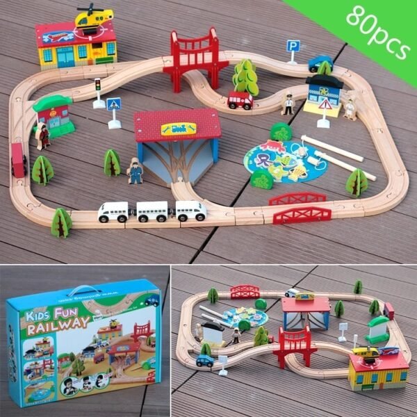 Circuit de Train en Bois 80 pièces
