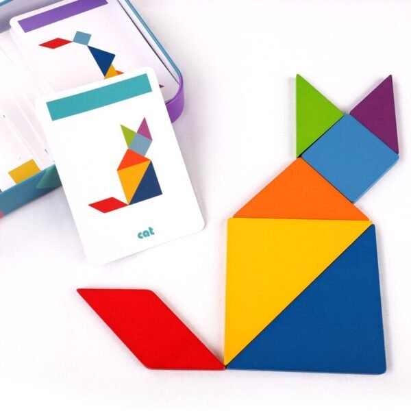 Puzzle Tangram magnétique en bois - 1