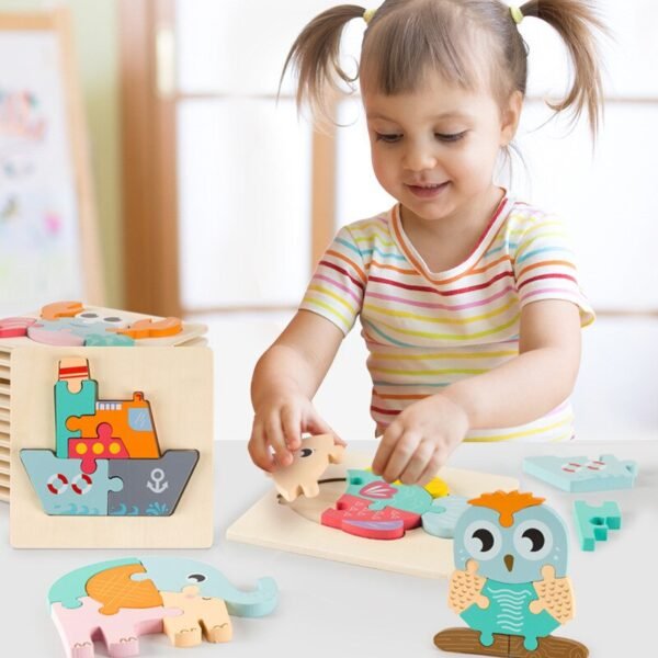 Puzzle 3D en bois animaux et trafic - 3