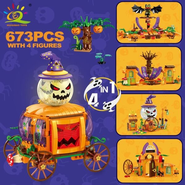 Ensemble de construction thème Halloween avec citrouilles et crânes - 5