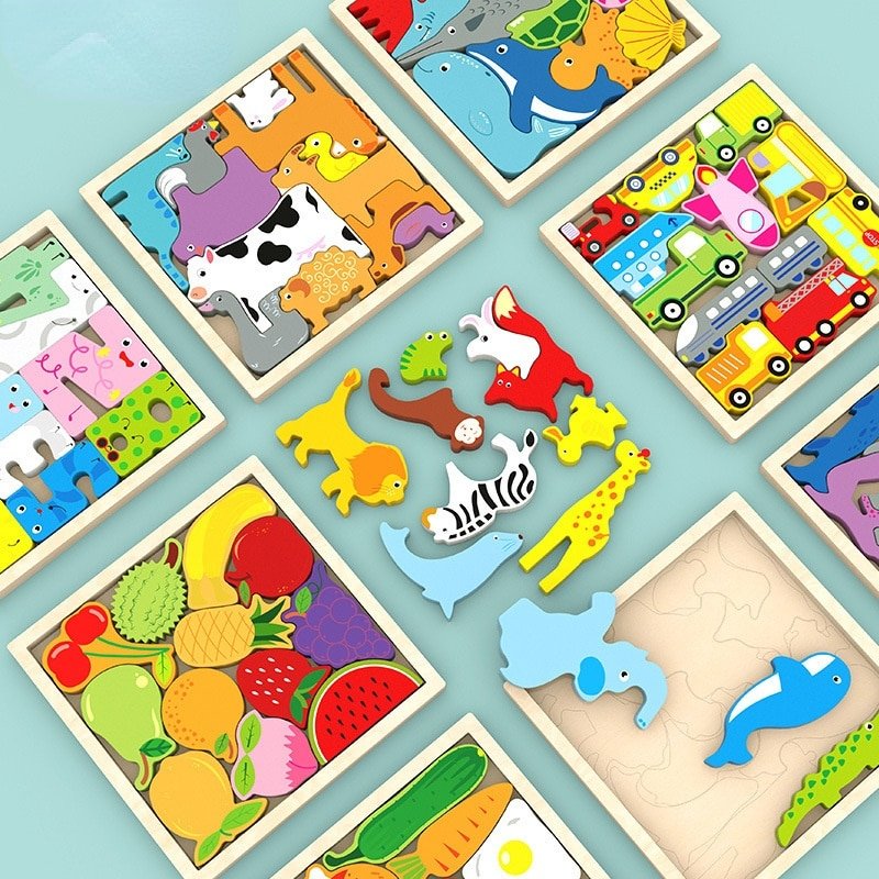 Puzzle 3D en Bois Animaux et Véhicules