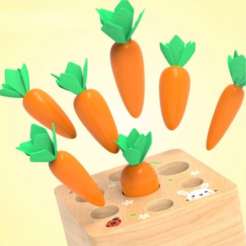 Jeu d'empilage de carottes en bois